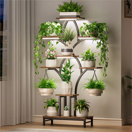 NEHAJUNXI 63" 8-Tier Plant Stand with 4 Grow Lights Brown