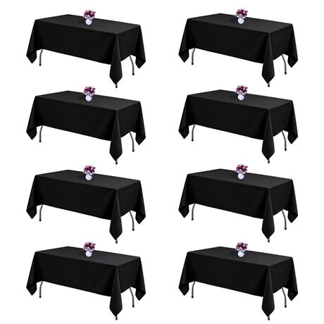 CKIKU 8 Black Tablecloths 60x102 Wrinkle Resistant