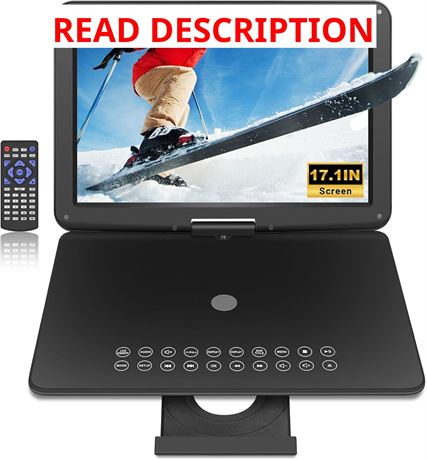 Lecteur DVD portatif 19,6 po, écran 17,1 po, 4-5 h, haut-parleurs, noir