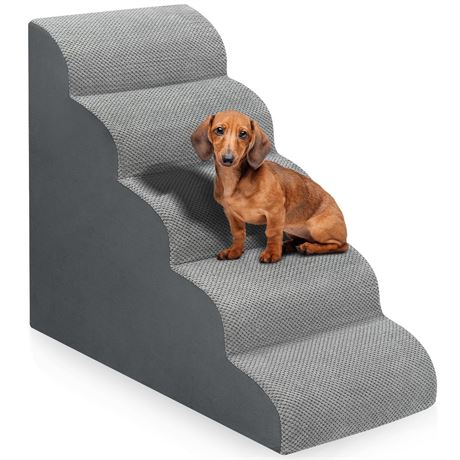 Dog Stairs for Bed 28.7 in H, 5-Step Dog Ramp, Non-Slip, Grey
