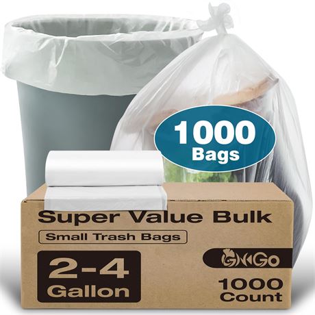 Small Trash Bags 2-4 Gallon 1000 Count Clear