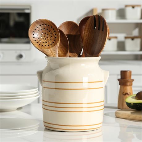 ATLZBLTCI Ceramic Farmhouse Kitchen Utensil Holder Crock, 6x6.8x6.7 in