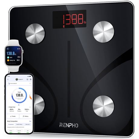 RENPHO Smart Bathroom Scale, 550 lbs, Ultra Wide 12 x 12 in Platform
