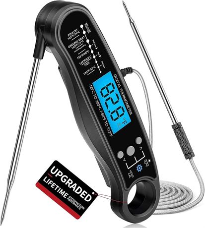 2-in-1 Instant Read Meat Thermometer, Backlight, Magnet, Probes (Green/Red)