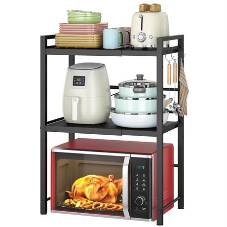 DOLALIKE Microwave Oven Rack Expandable Stand Carbon Steel with 3 Hooks