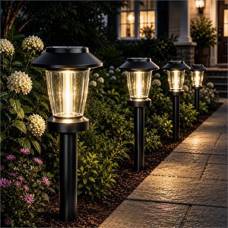 Pywut Solar Pathway Lights Outdoor 10 Pack IP65 Waterproof Warm White Three