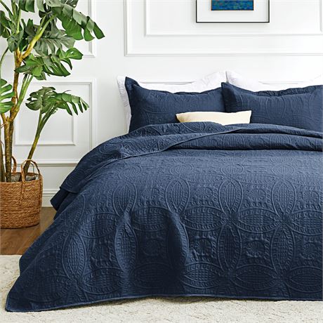 Love's cabin Oversized King Quilt Set Navy Coin Pattern 3pc
