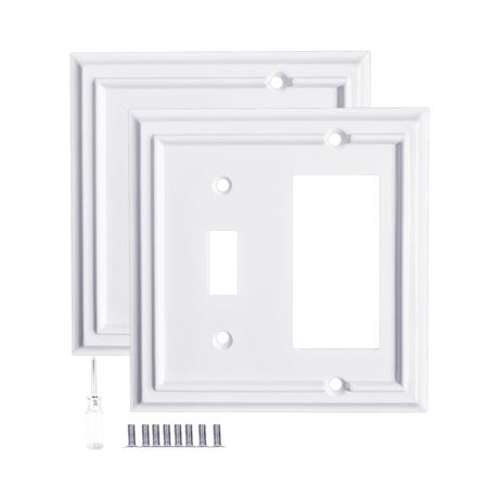 Bamboo Fiber Decorative Outlet Covers Wall Plates, White, 2 Gang, 2 Pack