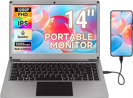 CrowView Portable Keyboard Monitor 14in 1080p FHD, Lapdock Battery – Écran