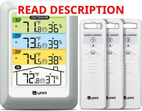 Wireless Thermometer with 3 Sensors, 4.5" Display, 330ft Range