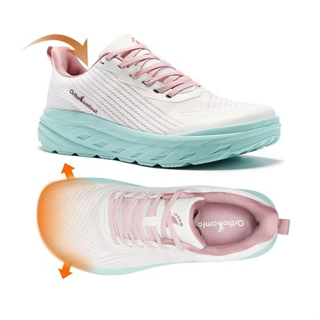 Women's Orthopedic Diabetic Extra Wide Running Shoes K2-pink White 8 X-Wide
