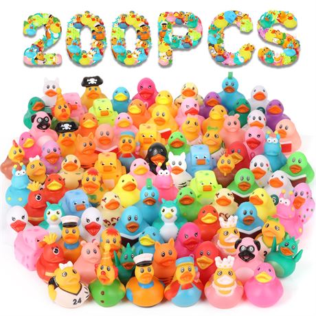 200 Pack Rubber Ducks Assorted Bath Toys Party Favors