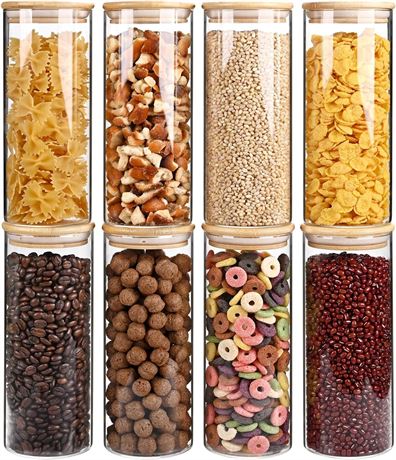 Glass Food Storage Jars 34oz Bamboo Lids Set of 8