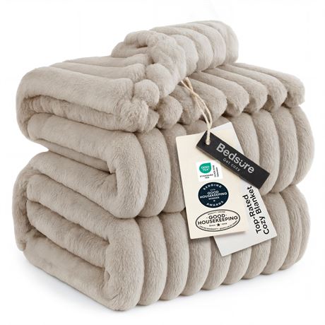 Bedsure GentleSoft King Size Fleece Blanket, Beige, 108x90 Inches