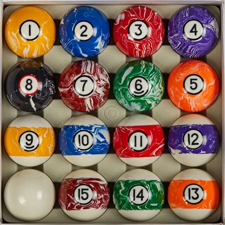 Collapsar Billiard Pool Ball Set 2-1/4" 16-Ball White Marble Black Circle