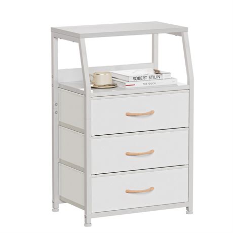 Furnulem White Nightstand 3 Fabric Drawers