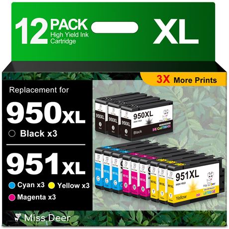 Miss Deer 12-Pack 950 951XL Ink Cartridges HP 8610