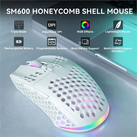 SOLAKAKA SM600 Wireless Mouse, Tri-Mode BT5.1/USB-C/2.4G, 2-Side Buttons