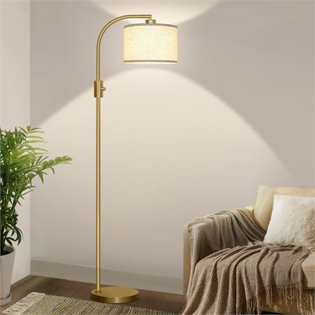 Nintiue Modern Arc Dimmable Floor Lamp Linen Shade LED 1200 Lumens Gold