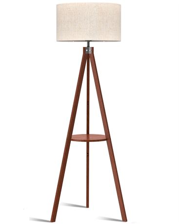 LEPOWER Tripod Floor Lamp Mid Century Wood Standing Lamp Flaxen Linen Shade E26