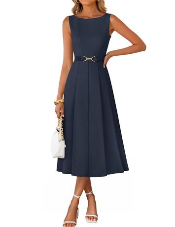 ZESICA Women's Sleeveless Formal Cocktail Midi Dress Navy Large