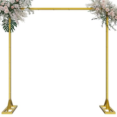 8.2FT Backdrop Stand, Square Wedding Arch & Balloon Stand, Gold