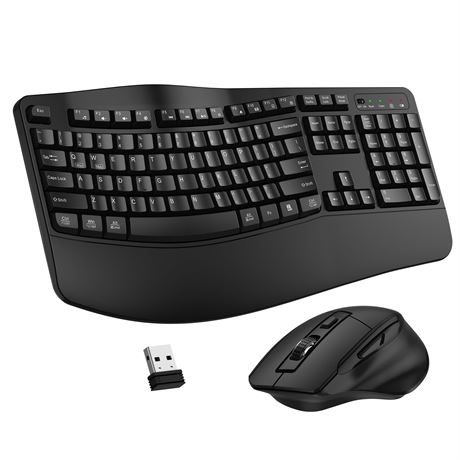 Wireless Keyboard and Mouse Combo, 2.4G Ergonomic Wave Keys(Black)