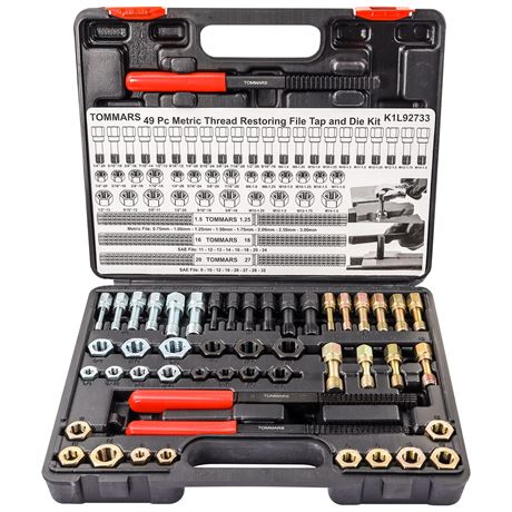 TOMMARS 49-Piece Thread Chaser Set for UNC, UNF and Metric Threads – Filières