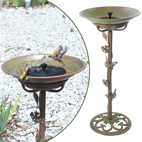 Solar Bird Bath, Cast Iron, 28.5in High with Fountain