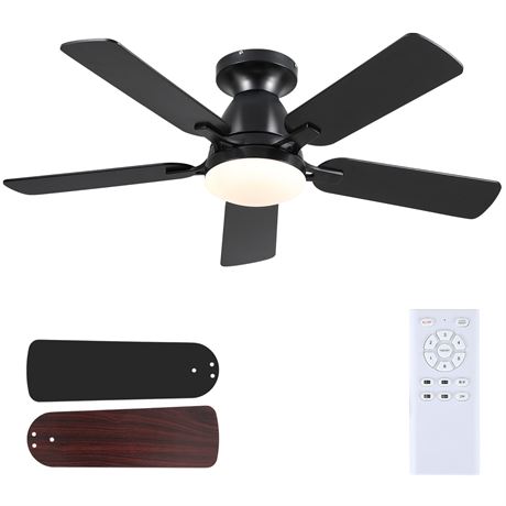 Mpayel 46" Low Profile Ceiling Fan with Light, LED Dimmable, Reversible Motor,