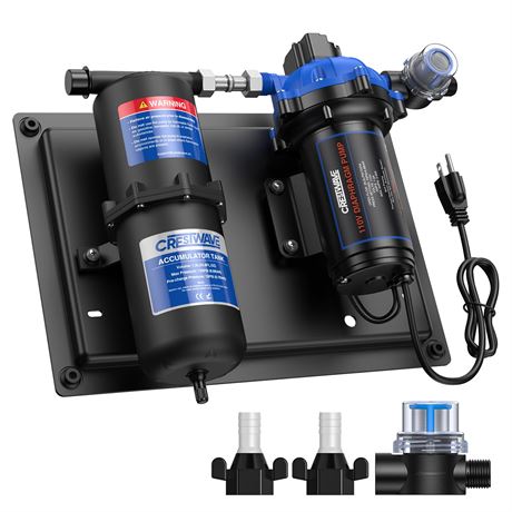 CrestWave 110V RV Water Pump with 1L Accumulator Tank - 7 GPM, 70 PSI