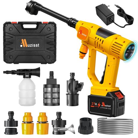Muzisst Cordless Car Washer 6-in-1 Nozzle 10-Speed Battery Display