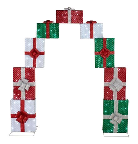 Canvas Pre-Lit Giftbox Archway with LED Lights, Christmas Decor, 10-ft