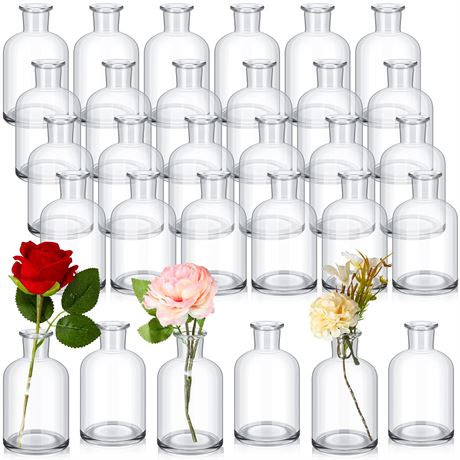 Lallisa 30 Pcs 4 Inches Small Glass Bud Vases Bulk Mini, Clear