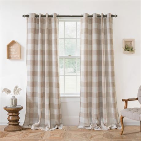 DriftAway Buffalo Plaid Blackout Curtains Grommet 2 Panel W52 x L84, Taupe