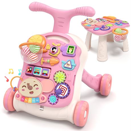 QDRAGON 3 in 1 Baby Walker Activity Center Pink 12+ Months