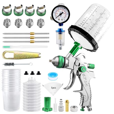 HVLP Spray Gun with 10x 650ML Disposable Paint Cups, 4 Nozzles 1.4-2.5mm