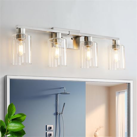 SOPEAS 4-Light Bathroom Vanity Light Brushed Nickel Clear Glass Shade