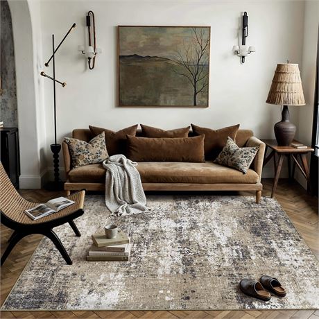 PureCozy Area Rug 5x7 Brown Modern Abstract