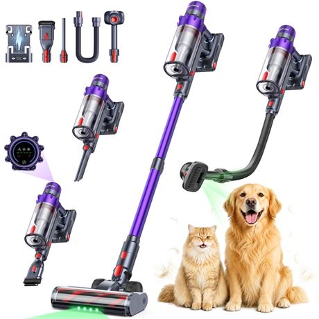 SMOTURE 650W Cordless Stick Vacuum, 55KPa, 70Min Runtime, LED Touch Screen