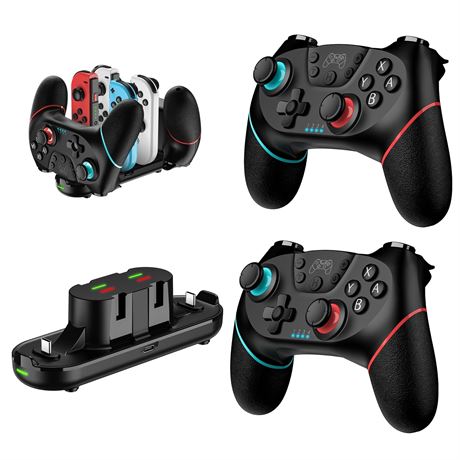 VidPPluing 2 Pack Switch Pro Controllers Wireless with Charging Dock for