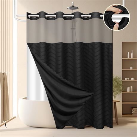 FADOTY No Hook Shower Curtain and Liner Set, Black, 71 x 74 in