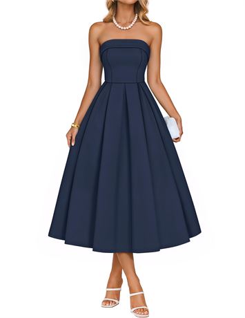 ZESICA Women's Summer Strapless Cocktail Party Dresses Navy L