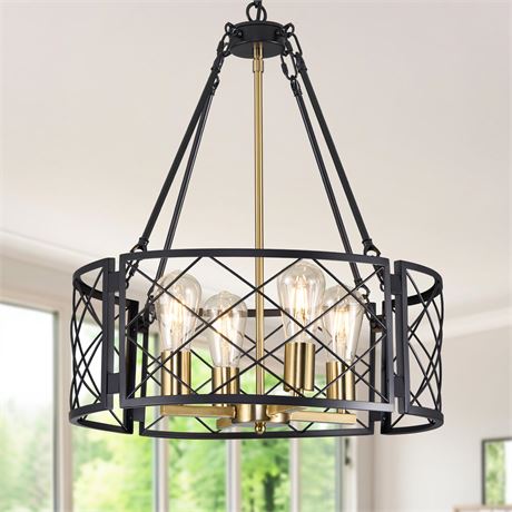 20" Farmhouse Chandelier 4-Light Black & White Rustic Industrial Pendant