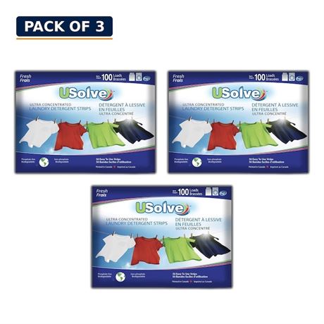 USolve Eco-Friendly Laundry Detergent Strips, 50 Count Pack of 3