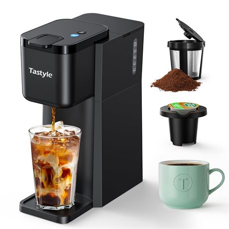 Tastyle Mini Single Serve Hot and Iced Coffee Maker for K Cup and Ground