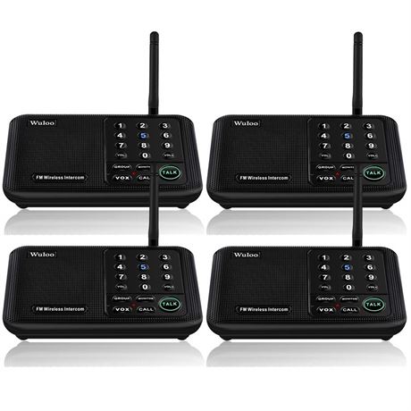Wuloo Wireless Intercom System for Home, 5280 Feet Range, 10 Channel, 4 Pack
