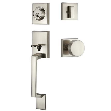 dairazan Satin Nickel Front Door Handle Set, Single Cylinder Deadbolt, 3 Keys