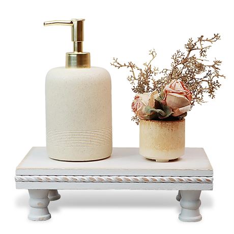 Bathroom Tray Pedestal Stand, Waterproof Wood Riser for Bathroom Counter