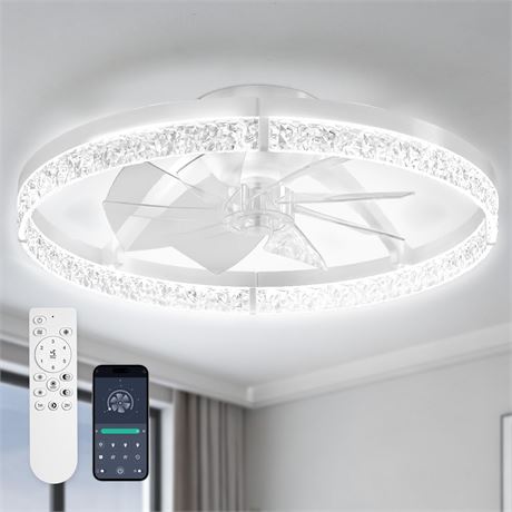 StarryEver 24 Inch Smart Ceiling Fan with Light, 6 Speeds, 3000K-6500K Dimmable